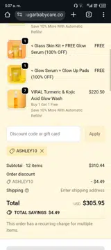 ASHLEY10 coupon verification screenshot