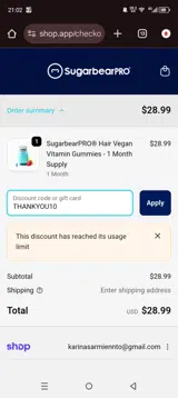 THANKYOU10 coupon verification screenshot