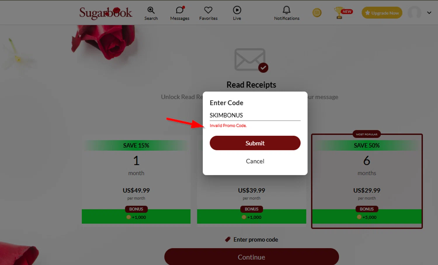 Sugarbook promo code screenshot showing code SKIMBONUS applied at Sugarbook checkout page. Uploaded by SimplyCodes community member SimplyCVerlie on Feb 28, 2025
