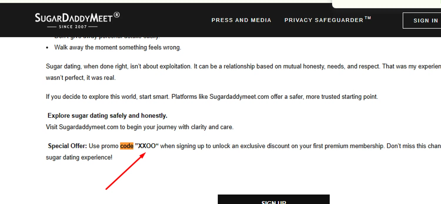 SugarDaddyMeet promo code screenshot showing code XXOO applied at SugarDaddyMeet checkout page. Uploaded by SimplyCodes community member carlosrivero on Dec 3, 2025