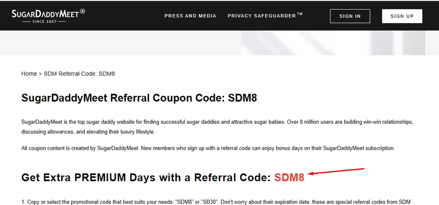 SugarDaddyMeet promo code screenshot showing code SDM8 applied at SugarDaddyMeet checkout page. Uploaded by SimplyCodes community member carlosrivero on Jun 6, 2025