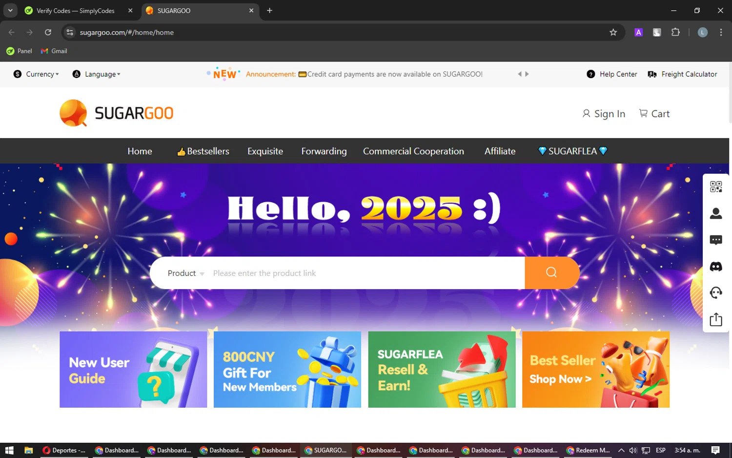 SUGARGOO promo code screenshot showing code VALENTINE applied at SUGARGOO checkout page. Uploaded by SimplyCodes community member Laureandiaz on Jan 22, 2025