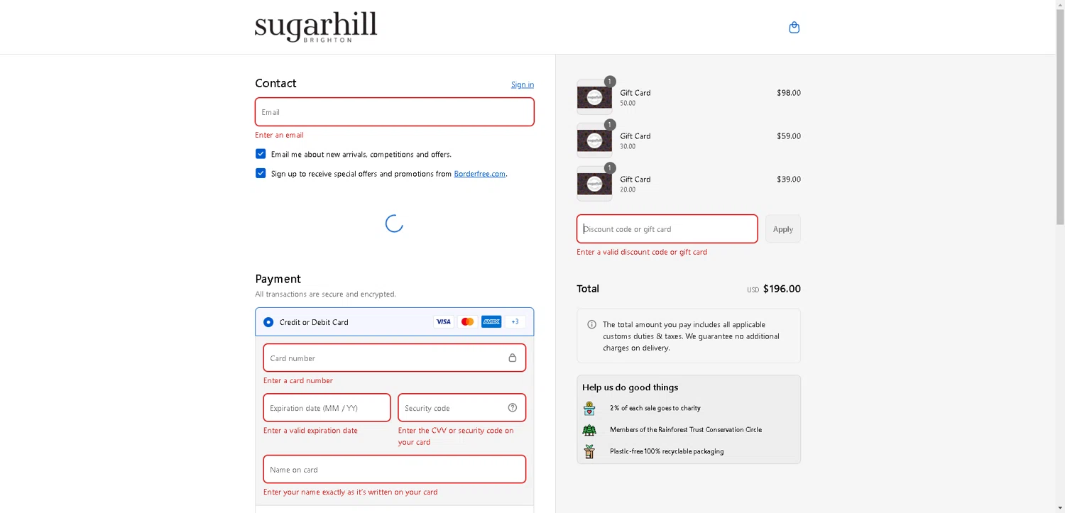 Sugarhill Brighton promo code screenshot showing code FINAL10 applied at Sugarhill Brighton checkout page. Uploaded by SimplyCodes community member PromoElite4745 on Sep 11, 2025