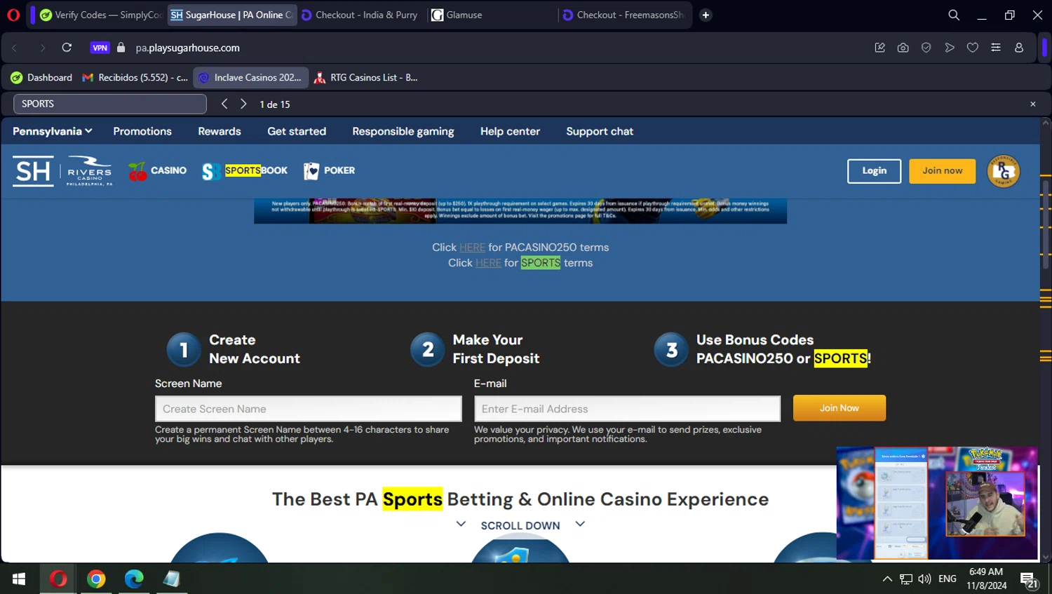 SugarHouse Casino checkout page showing SugarHouse Casino promo code box | Screenshot taken by SimplyCodes community member on Nov 8, 2024