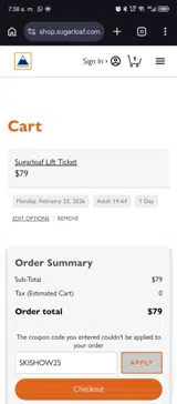 Sugarloaf Mountain coupon verification screenshot