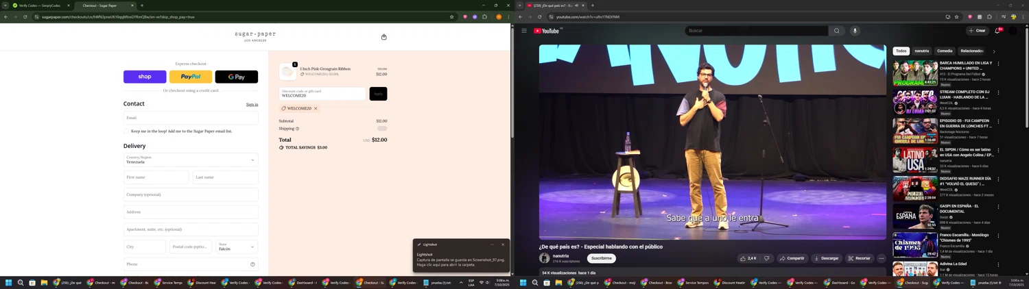 Sugar Paper promo code screenshot showing code WELCOME20 applied at Sugar Paper checkout page. Uploaded by SimplyCodes community member Davoxeneixe on Oct 7, 2025