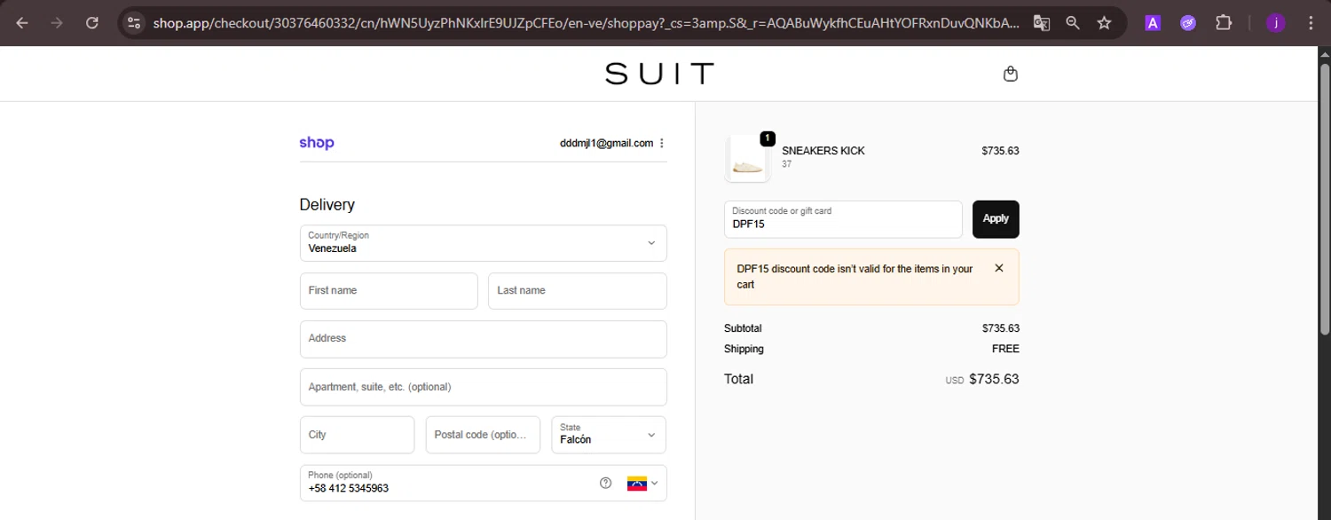 Suit Negozi promo code screenshot showing code DPF15 applied at Suit Negozi checkout page. Uploaded by SimplyCodes community member CoinMaverick1452 on Nov 20, 2025