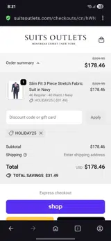 Holiday25 coupon verification screenshot