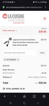 Kitchen10 coupon verification screenshot