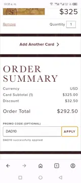 Dad10 coupon verification screenshot