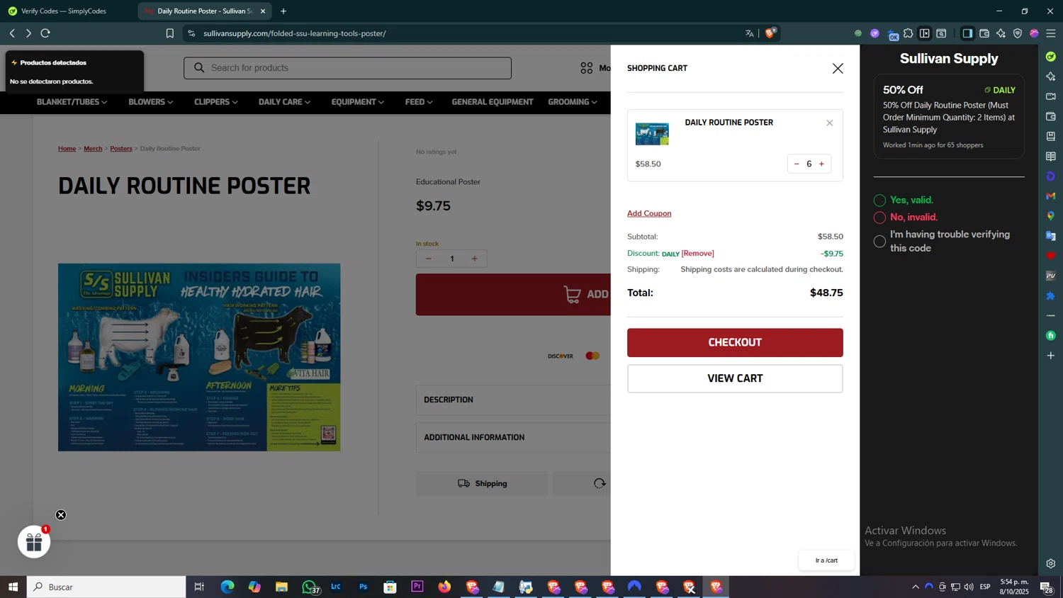 Sullivan Supply checkout page showing Sullivan Supply coupon code box | Screenshot taken by SimplyCodes community member on Oct 8, 2025