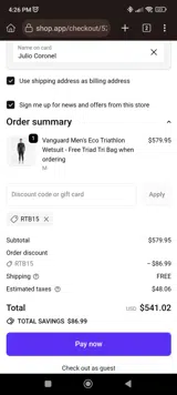 RTB15 coupon verification screenshot
