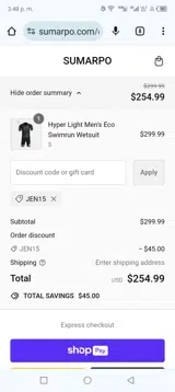 JEN15 coupon verification screenshot