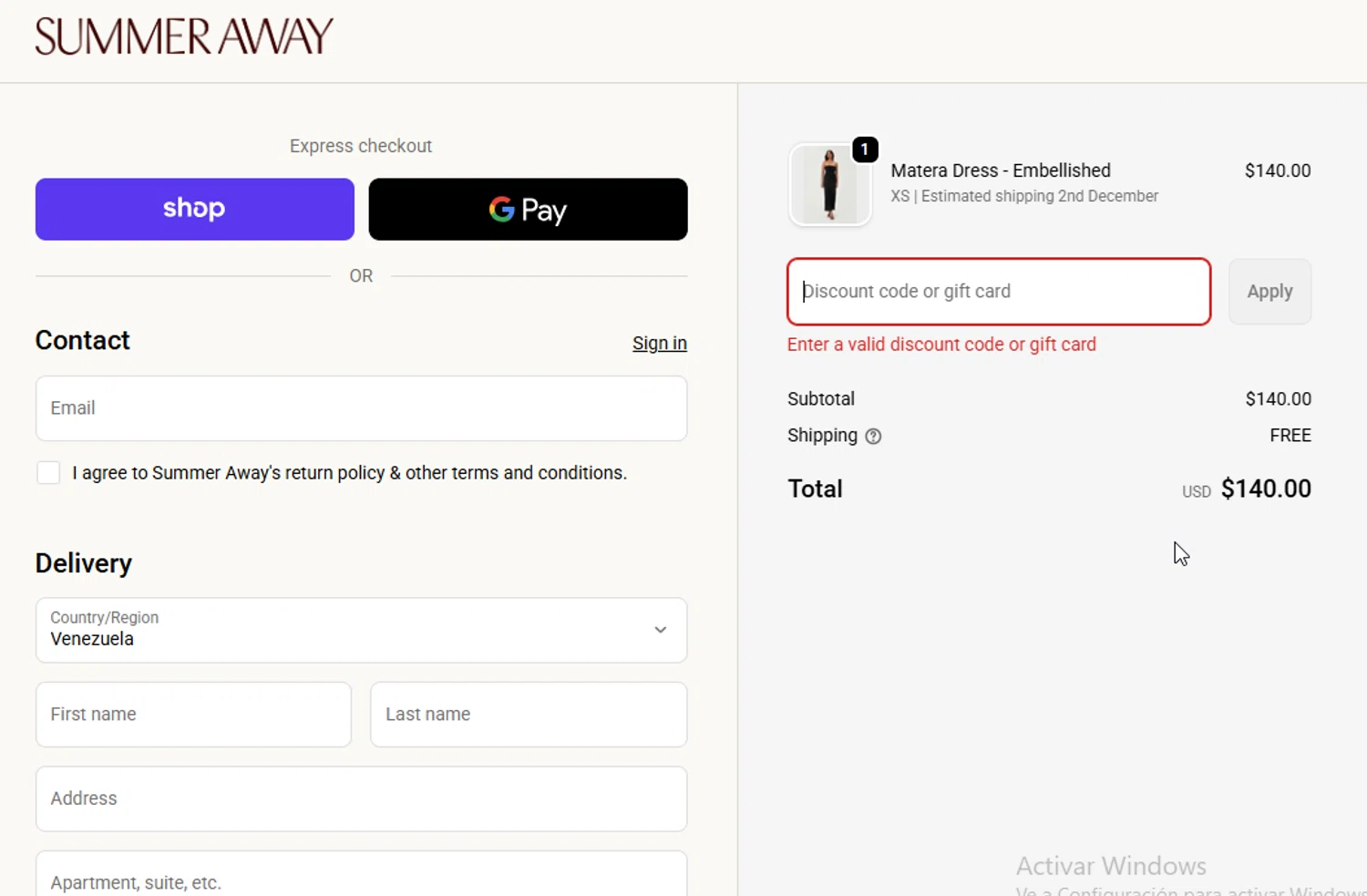 Summer Away promo code screenshot showing code WELCOMETOSUMMER applied at Summer Away checkout page. Uploaded by SimplyCodes community member Sheele_Icon on Nov 25, 2025