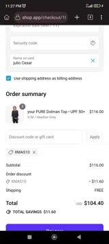 XMAS10 coupon verification screenshot