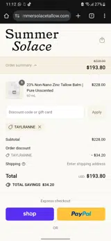 Taylranne coupon verification screenshot
