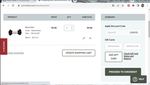 Summit Hut checkout page showing Summit Hut coupon code box | Screenshot taken by SimplyCodes community member on Dec 30, 2023