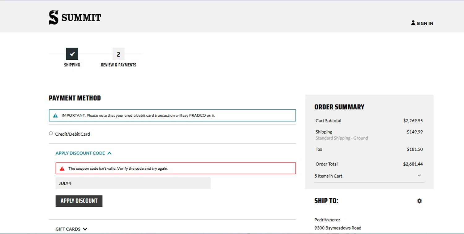 Summit Treestands promo code screenshot showing code JULY4 applied at Summit Treestands checkout page. Uploaded by SimplyCodes community member FundoEsperanza on Jul 30, 2025
