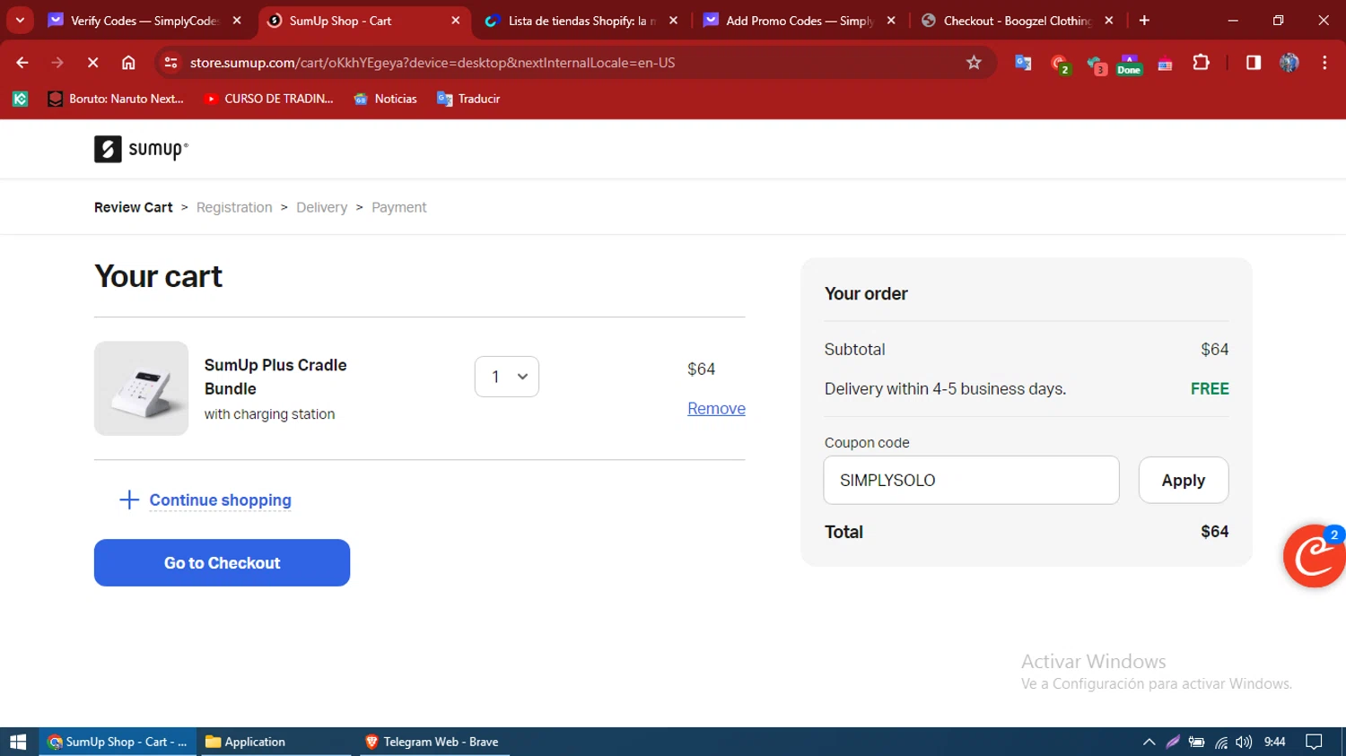 SumUp checkout page showing SumUp discount code box | Screenshot taken by SimplyCodes community member on Feb 21, 2024