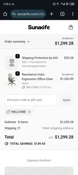 WELCOME coupon verification screenshot