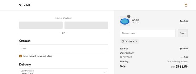 Sunchill checkout page showing Sunchill discount code box | Screenshot taken by SimplyCodes community member on Aug 22, 2024