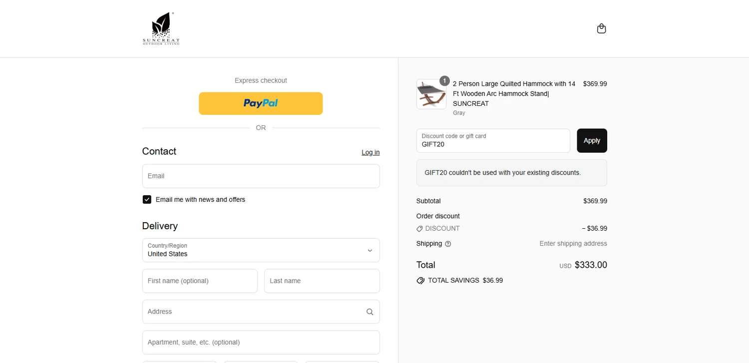 SUNCREAT promo code screenshot showing code GIFT20 applied at SUNCREAT checkout page. Uploaded by SimplyCodes community member BrillianteMaestro892 on Aug 30, 2025