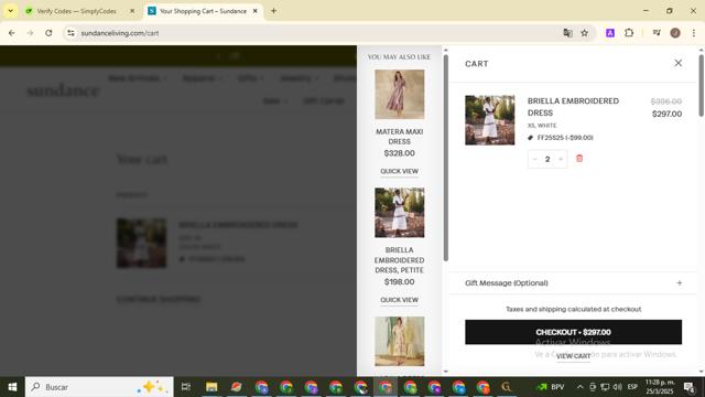 Sundance Living checkout page showing Sundance Living promo code box | Screenshot taken by SimplyCodes community member on Mar 26, 2025
