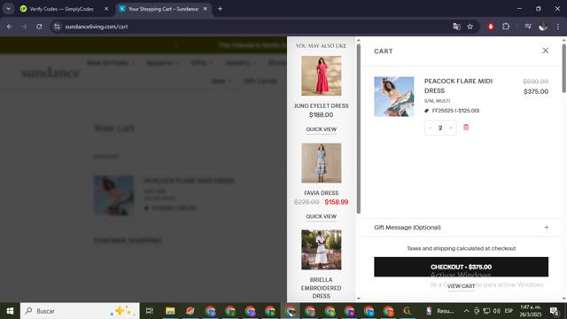 Sundance Living checkout page showing Sundance Living promo code box | Screenshot taken by SimplyCodes community member on Mar 26, 2025