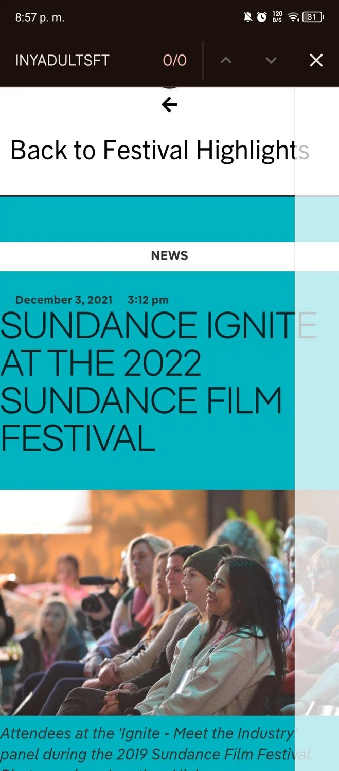 Sundance Film Festival promo code screenshot showing code INYADULTSFT applied at Sundance Film Festival checkout page. Uploaded by SimplyCodes community member Dallas_Texas on Jan 22, 2025