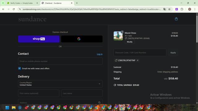 Sundance Living checkout page showing Sundance Living promo code box | Screenshot taken by SimplyCodes community member on May 2, 2025