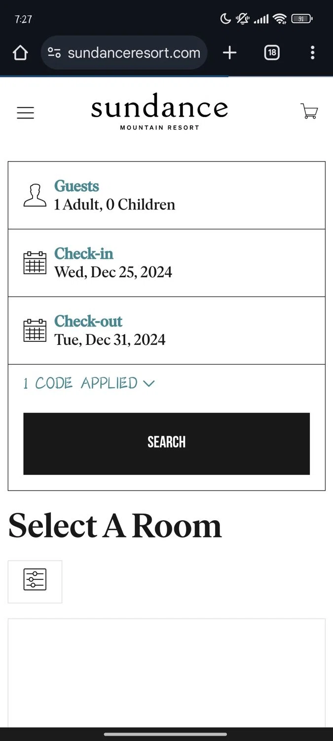 Sundance Mountain Resort checkout page showing Sundance Mountain Resort promo code box | Screenshot taken by SimplyCodes community member on Dec 11, 2024