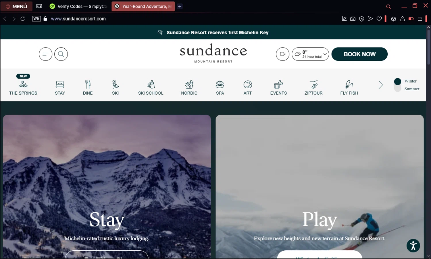 Sundance Mountain Resort promo code screenshot showing code BYU0123 applied at Sundance Mountain Resort checkout page. Uploaded by SimplyCodes community member elpuma on Apr 3, 2025