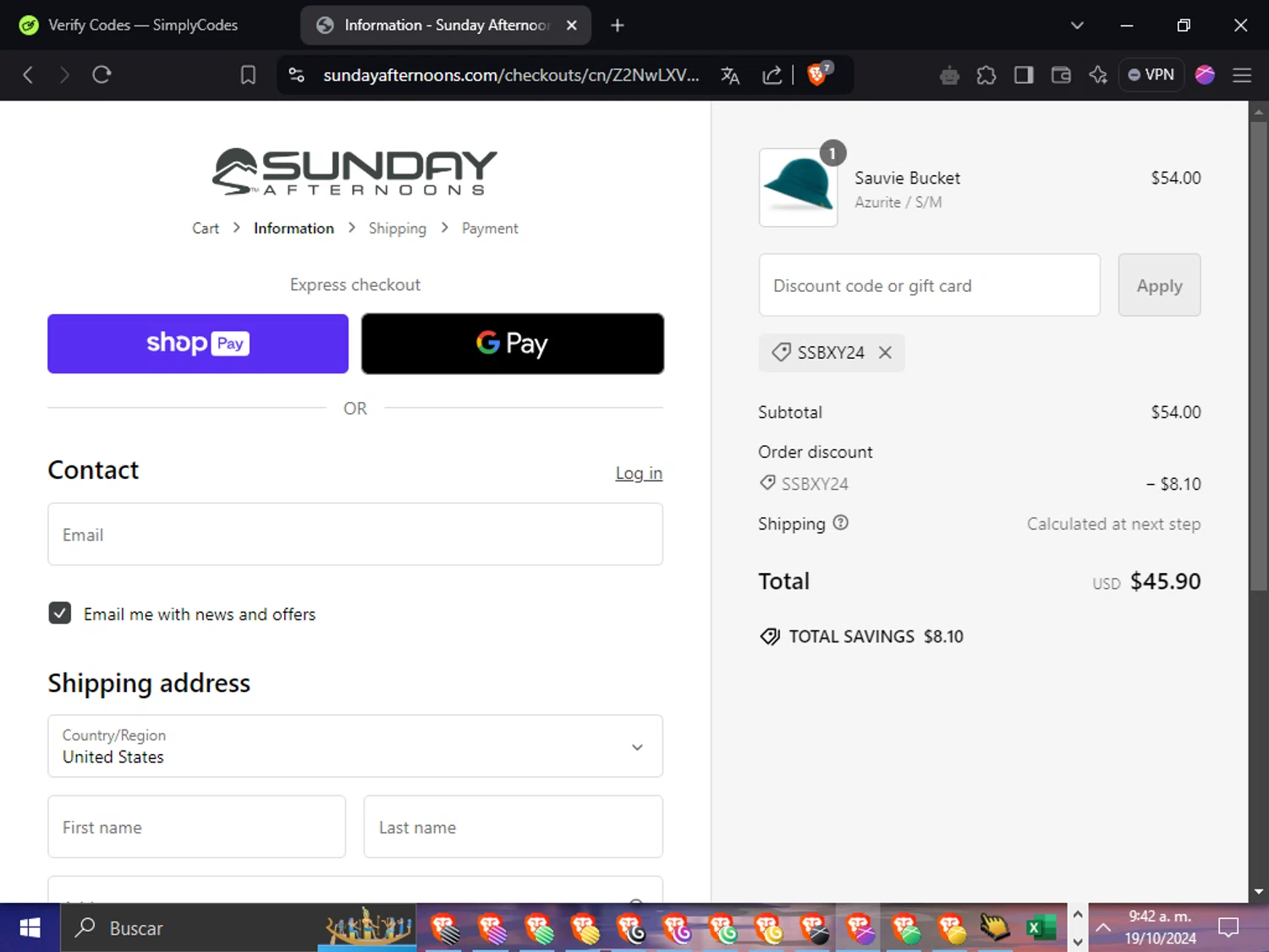 where to use Sunday Afternoons promo code box