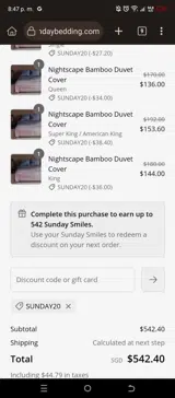SUNDAY20 coupon verification screenshot
