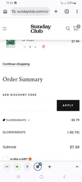 Sunday Club coupon verification screenshot