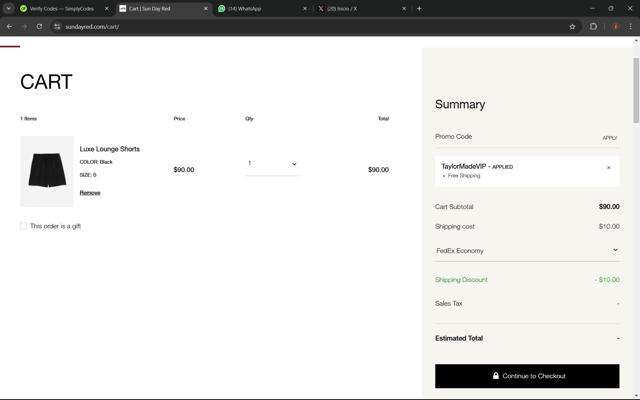 Sun Day Red checkout page showing Sun Day Red promo code box | Screenshot taken by SimplyCodes community member on Dec 2, 2024