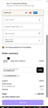 ALYSSABRIELOFF coupon verification screenshot