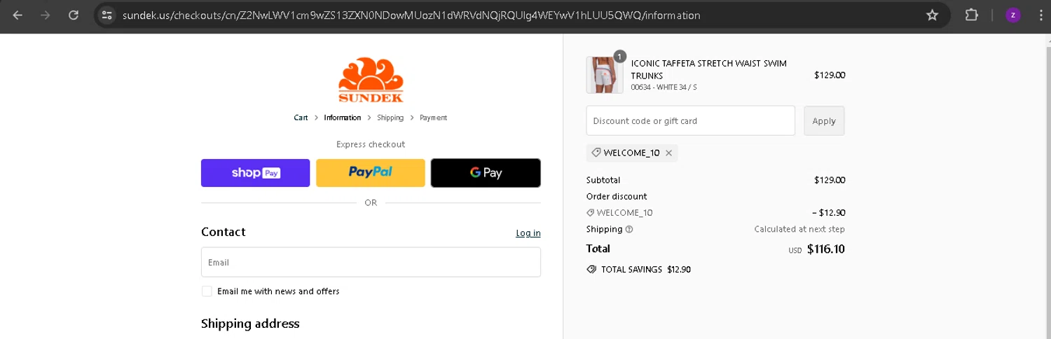 where to use Sundek promo code box