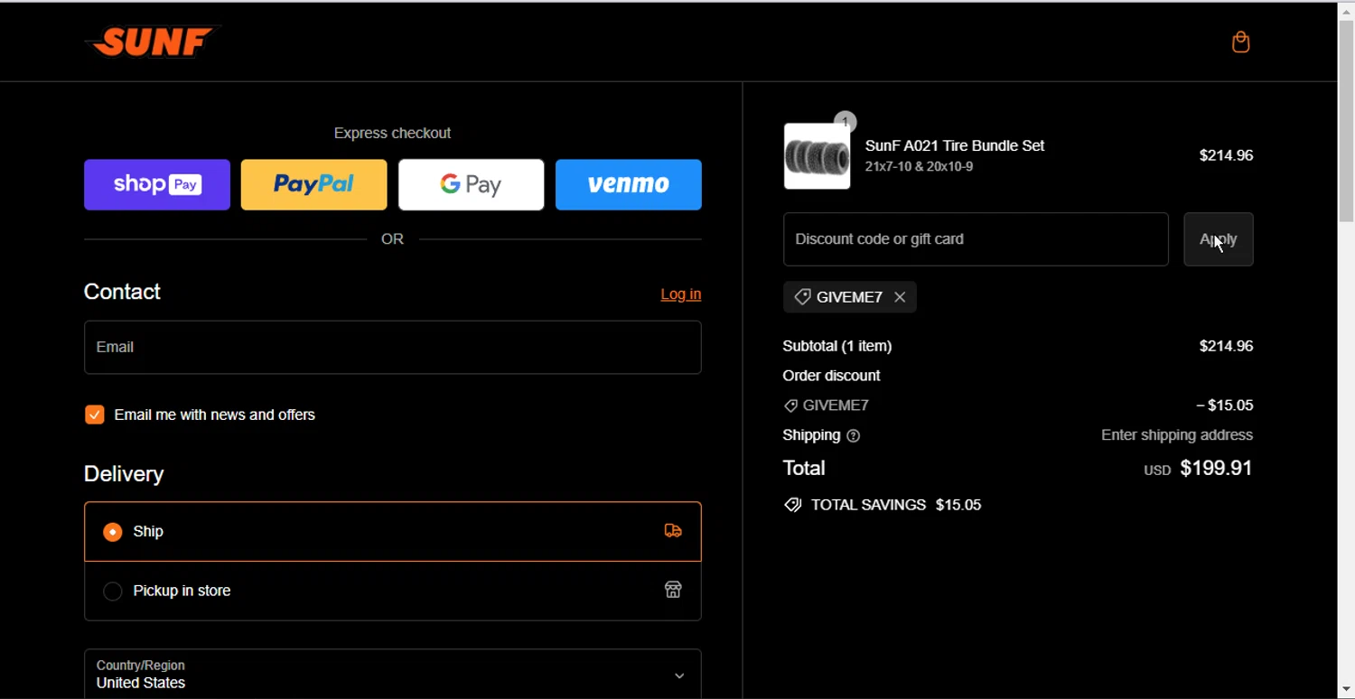 where to use SUNF promo code box