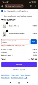 Caira15 coupon verification screenshot