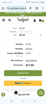 SUPER20 coupon verification screenshot