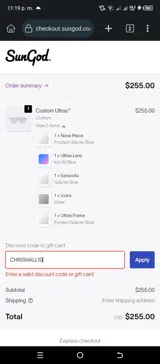 CHRISHALL10 coupon verification screenshot