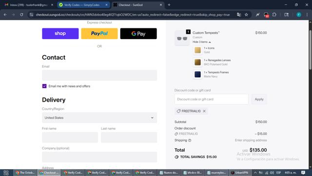 SunGod checkout page showing SunGod discount code box | Screenshot taken by SimplyCodes community member on Oct 2, 2025