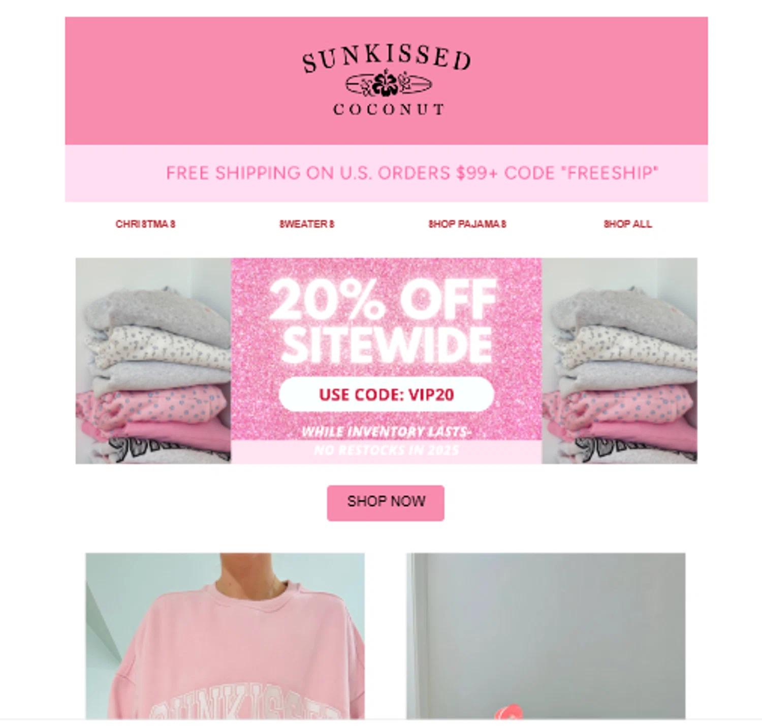 Sunkissed Coconut discount code screenshot showing code VIP20 applied at Sunkissed Coconut checkout page. Uploaded by SimplyCodes community member ______________ on Nov 17, 2025