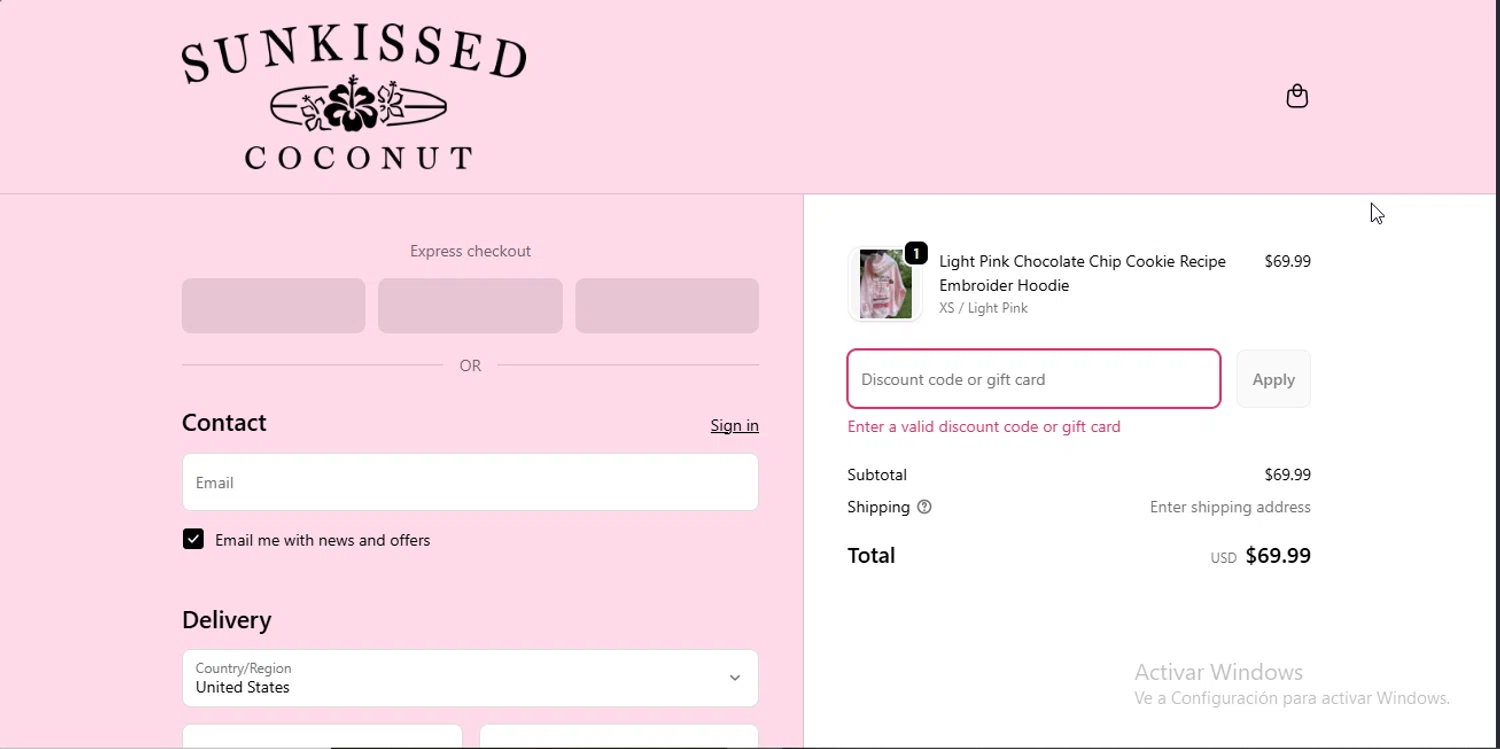 Sunkissed Coconut discount code screenshot showing code EARLY15 applied at Sunkissed Coconut checkout page. Uploaded by SimplyCodes community member RewardLynx9164 on Nov 30, 2025