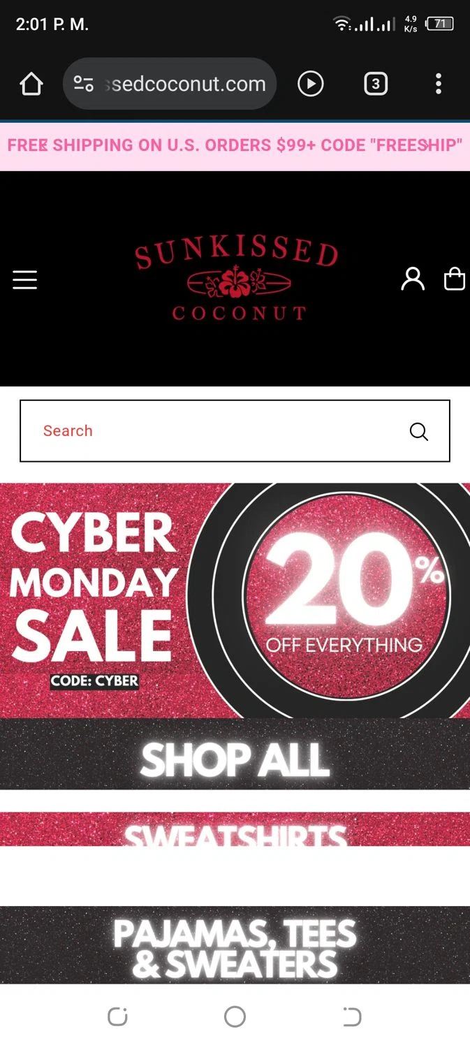 Sunkissed Coconut discount code screenshot showing code CYBER applied at Sunkissed Coconut checkout page. Uploaded by SimplyCodes community member eudorasuarez on Nov 30, 2025
