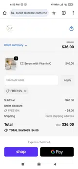 FREE10% coupon verification screenshot