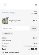 SAVE20 coupon verification screenshot