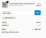 WELCOME15 coupon verification screenshot