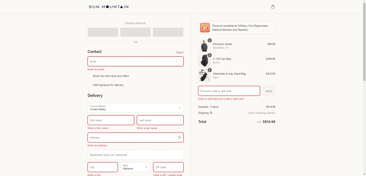 SunMountain promo code screenshot showing code RILEY25 applied at SunMountain checkout page. Uploaded by SimplyCodes community member CashSentinel5495 on Aug 29, 2025